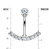 Detail View 1 of Curve Accent Sparkle Internally Threaded Belly Button Ring-Clear Gem
