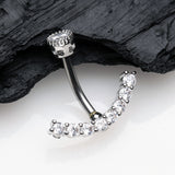 Detail View 2 of Curve Accent Sparkle Internally Threaded Belly Button Ring-Clear Gem