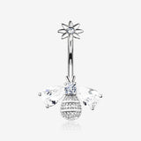 Flower Sparkle Honey Bee Internally Threaded Belly Button Ring