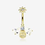 Golden Flower Sparkle Honey Bee Internally Threaded Belly Button Ring