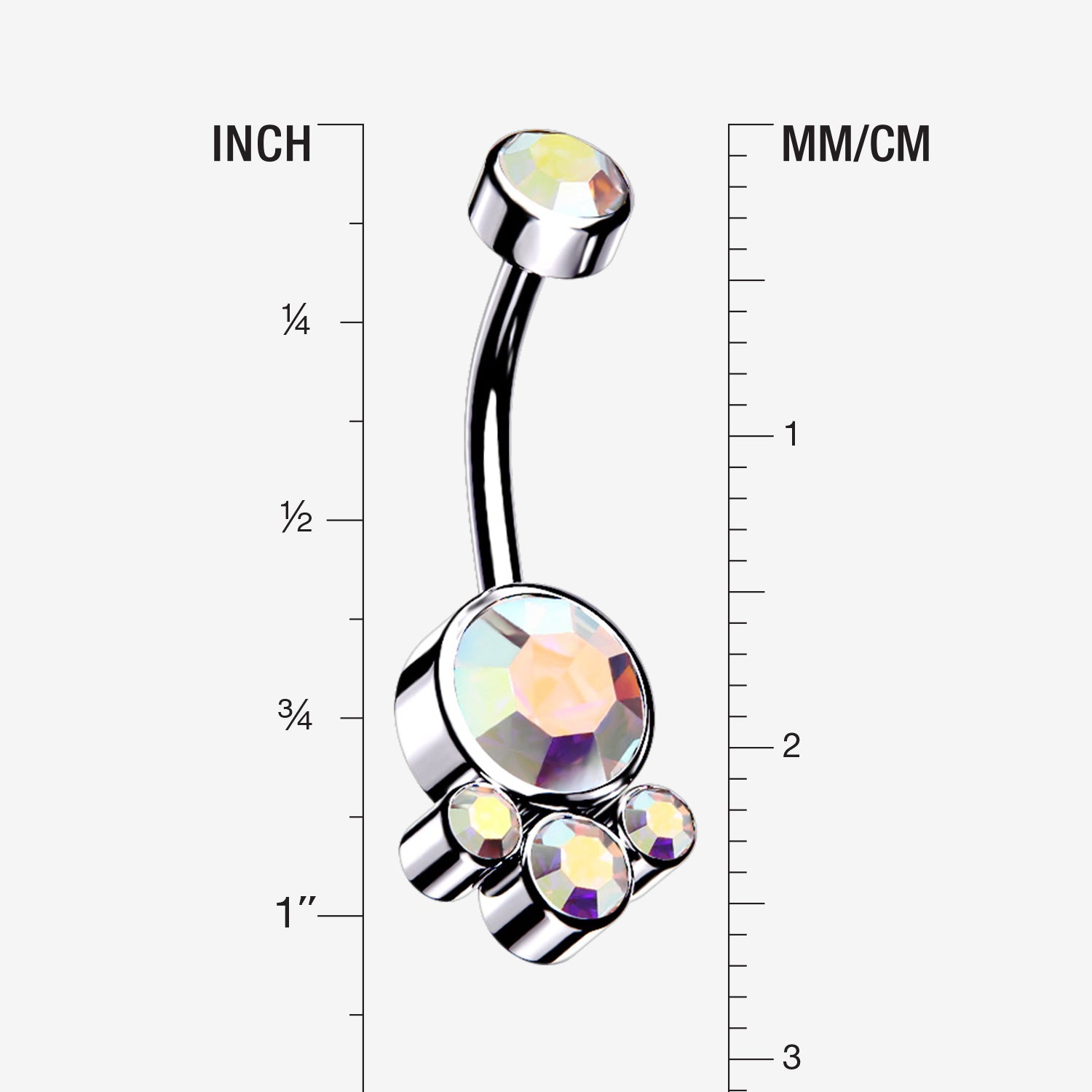 Detail View 1 of Majestic Sparkle Bali Internally Threaded Belly Button Ring-Aurora Borealis