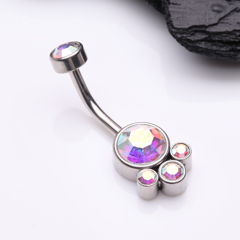 Detail View 2 of Majestic Sparkle Bali Internally Threaded Belly Button Ring-Aurora Borealis