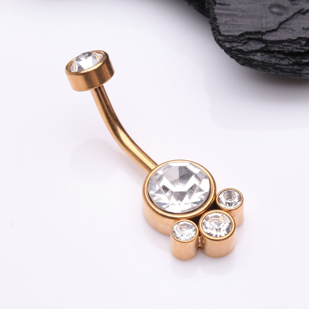 Detail View 2 of Golden Majestic Sparkle Bali Internally Threaded Belly Button Ring-Clear Gem