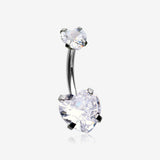 Double Heart Sparkle Prong Internally Threaded Belly Button Ring