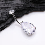 Detail View 2 of Brilliant Teardrop Sparkle Internally Threaded Steel Belly Ring-Clear Gem