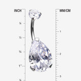 Detail View 1 of Brilliant Teardrop Sparkle Internally Threaded Steel Belly Ring-Clear Gem