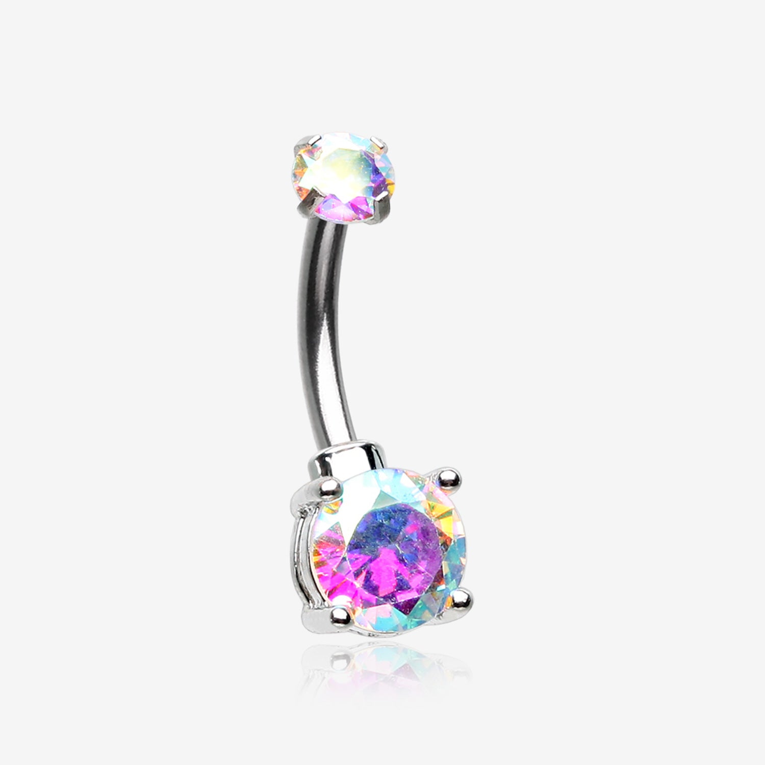 Brilliant Sparkle Internally Threaded Dainty Belly Button Ring-Aurora Borealis