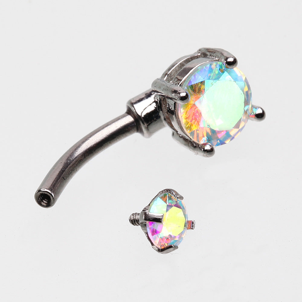 Detail View 3 of Brilliant Sparkle Internally Threaded Dainty Belly Button Ring-Aurora Borealis
