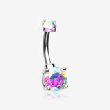 Brilliant Sparkle Internally Threaded Dainty Belly Button Ring-Aurora Borealis