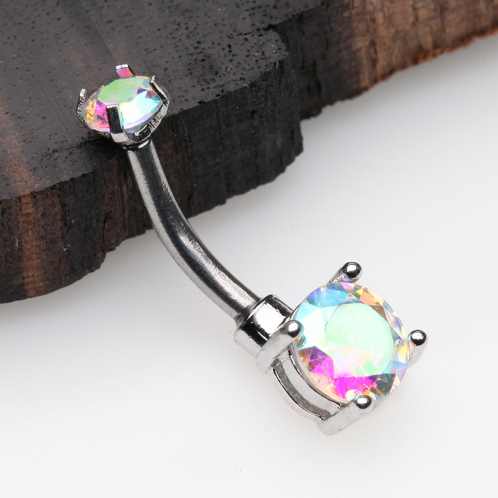 Detail View 2 of Brilliant Sparkle Internally Threaded Dainty Belly Button Ring-Aurora Borealis
