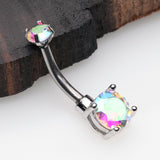 Detail View 2 of Brilliant Sparkle Internally Threaded Dainty Belly Button Ring-Aurora Borealis