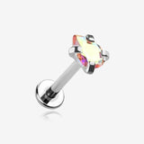 Teardrop Prong Set Sparkle Top Internally Threaded Labret Flat Back Stud