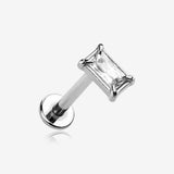 Baguette Prong Set Sparkle Top Internally Threaded Labret Flat Back Stud