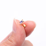 Detail View 2 of Golden Baguette Prong Set Sparkle Top Internally Threaded Labret Flat Back Stud-Aurora Borealis