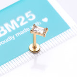 Detail View 3 of Golden Baguette Prong Set Sparkle Top Internally Threaded Labret Flat Back Stud-Clear Gem