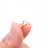 Detail View 2 of Golden Baguette Prong Set Sparkle Top Internally Threaded Labret Flat Back Stud-Clear Gem