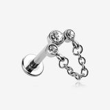 Chained Sparkle Trio Gem Top Internally Threaded Labret Flat Back Stud