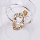 Detail View 1 of Golden Chained Sparkle Trio Gem Top Internally Threaded Labret Flat Back Stud-Clear Gem