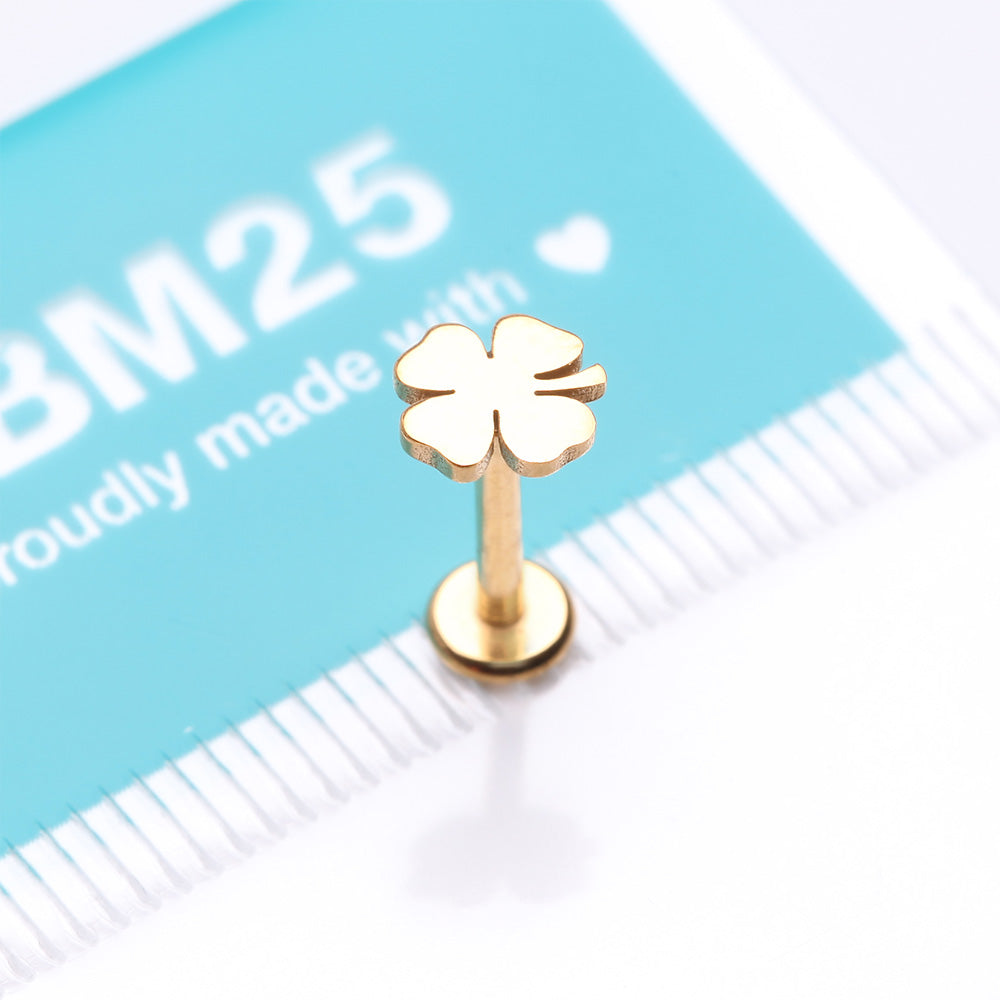 Detail View 3 of Golden Lucky Charm Clover Top Internally Threaded Labret Flat Back Stud