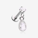 Sparkle Teardrop Dangle Internally Threaded Labret Flat Back Stud