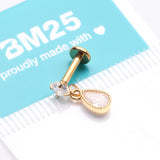 Detail View 4 of Golden Sparkle Teardrop Dangle Internally Threaded Labret Flat Back Stud-Clear Gem
