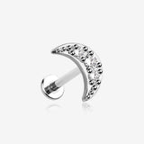 Crescent Moon Sparkle Pave Multi-Gem Internally Threaded Flat Back Stud Labret