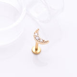 Detail View 1 of Golden Crescent Moon Sparkle Pave Multi-Gem Internally Threaded Flat Back Stud Labret-Clear Gem