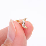 Detail View 2 of Golden Crescent Moon Sparkle Pave Multi-Gem Internally Threaded Flat Back Stud Labret-Clear Gem