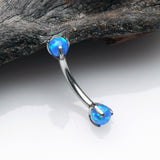 Detail View 1 of Fire Opal Claw Prong Set Sparkle Internally Threaded Curved Barbell-Blue Opal