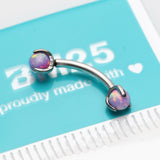 Detail View 2 of Fire Opal Claw Prong Set Sparkle Internally Threaded Curved Barbell-Purple Opal