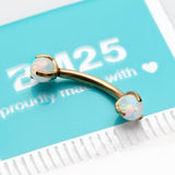 Detail View 2 of Golden Fire Opal Claw Prong Set Sparkle Internally Threaded Curved Barbell-White Opal
