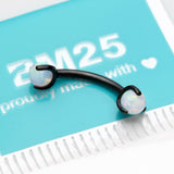 Detail View 2 of Blackline Fire Opal Claw Prong Set Sparkle Internally Threaded Curved Barbell-White Opal