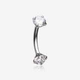 Prong Set Gem Sparkles Internally Threaded Curved Barbell