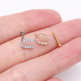 Detail View 3 of Golden Lucky Charm Sparkle Horseshoe Threadless Flat Back Stud Labret-Clear Gem