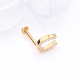 Detail View 1 of Golden Lucky Charm Sparkle Horseshoe Threadless Flat Back Stud Labret-Clear Gem
