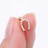 Detail View 2 of Golden Lucky Charm Sparkle Horseshoe Threadless Flat Back Stud Labret-Clear Gem