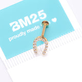 Detail View 4 of Golden Lucky Charm Sparkle Horseshoe Threadless Flat Back Stud Labret-Clear Gem