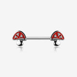 A Pair of Poison Red Mushroom Sparkle Nipple Barbell