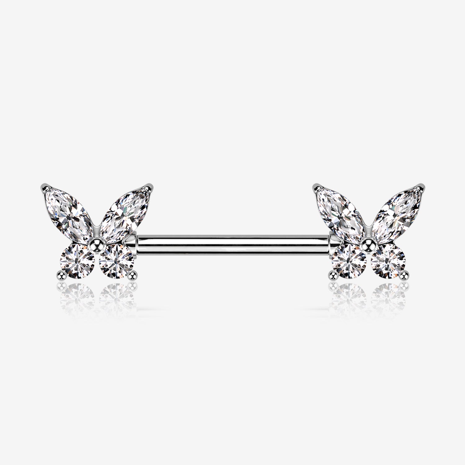 A Pair of Brilliant Sparkle Marquise Butterfly Nipple Barbell-Clear Gem