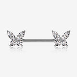 A Pair of Brilliant Sparkle Marquise Butterfly Nipple Barbell