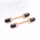 Detail View 1 of A Pair of Golden Majestic Sparkle Point Nipple Barbell-Black