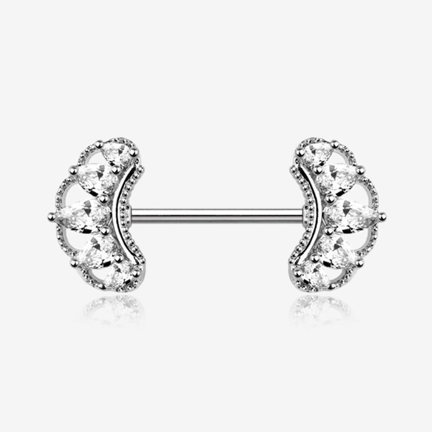 A Pair of Bohemian Arc Elegance Sparkle Nipple Barbell-Clear Gem
