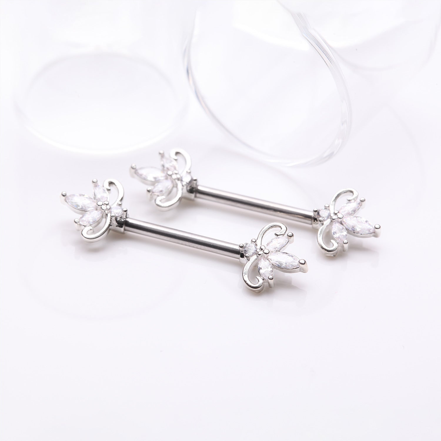 Detail View 1 of A Pair of Royal Marquise Elegance Sparkle Nipple Barbell-Clear Gem