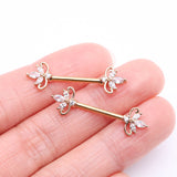 Detail View 2 of A Pair of Golden Royal Floral Spear Sparkle Elegance Nipple Barbell-Clear Gem