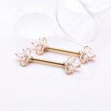 Detail View 1 of A Pair of Golden Royal Floral Spear Sparkle Elegance Nipple Barbell-Clear Gem