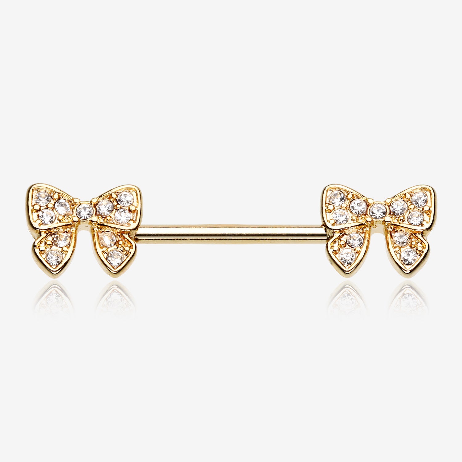 A Pair of Golden Dainty Bow-Tie Sparkle Nipple Barbell Ring-Clear Gem