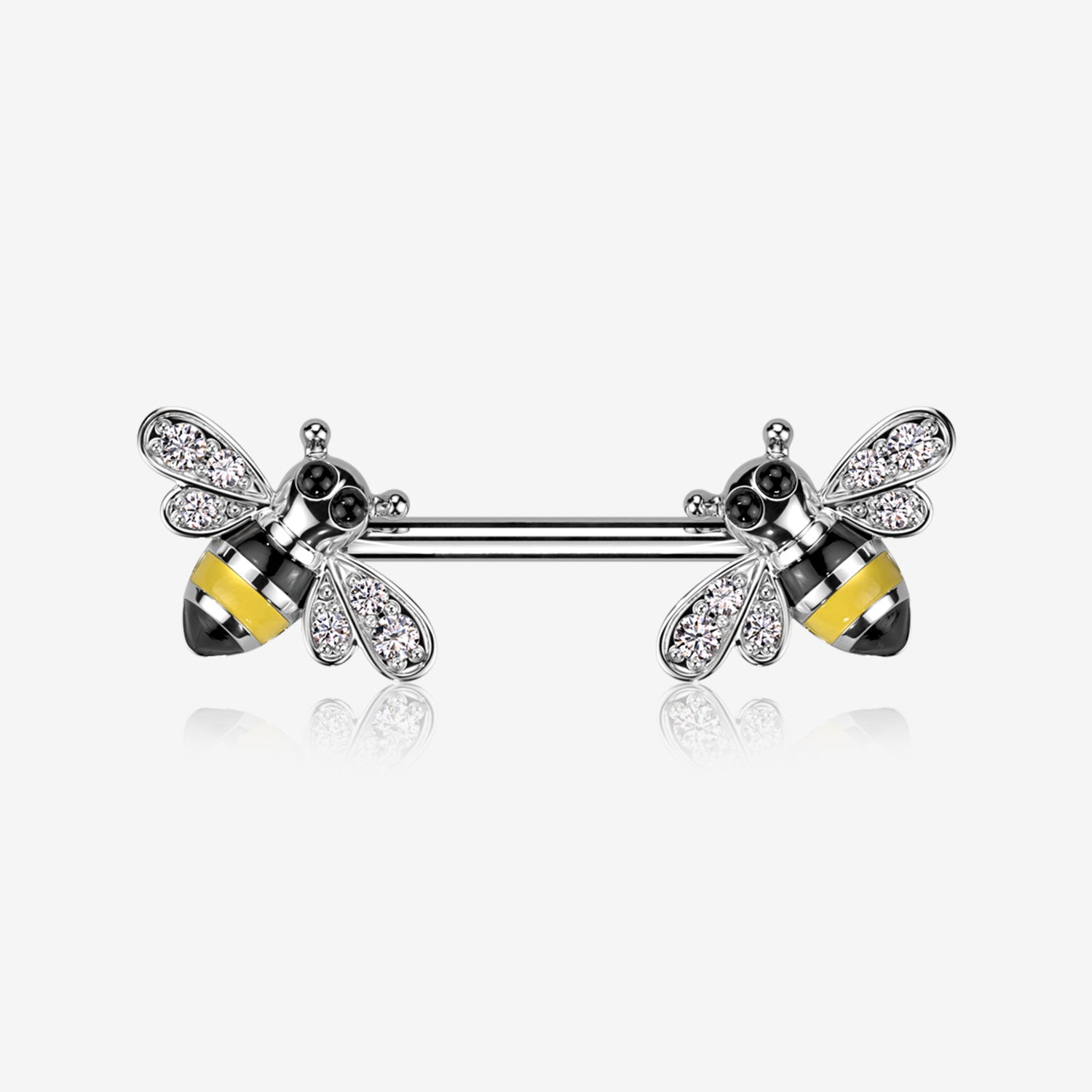 A Pair of Adorable Bumble Bee Sparkle Nipple Barbell-Clear Gem
