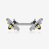 A Pair of Adorable Bumble Bee Sparkle Nipple Barbell