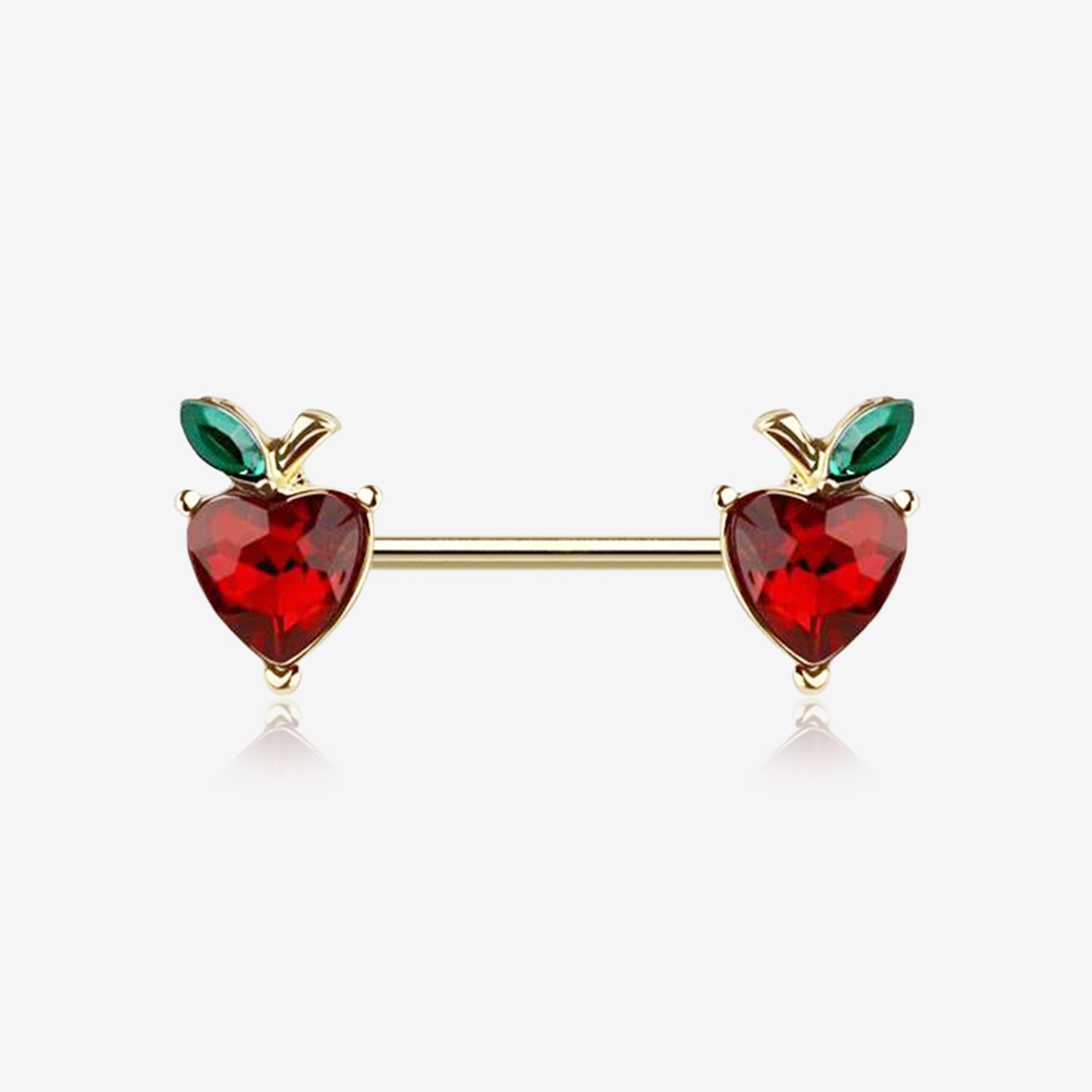 A Pair of Golden Adorable Red Apple Fruit Sparkle Nipple Barbell