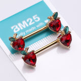 Detail View 3 of A Pair of Golden Adorable Red Apple Fruit Sparkle Nipple Barbell
